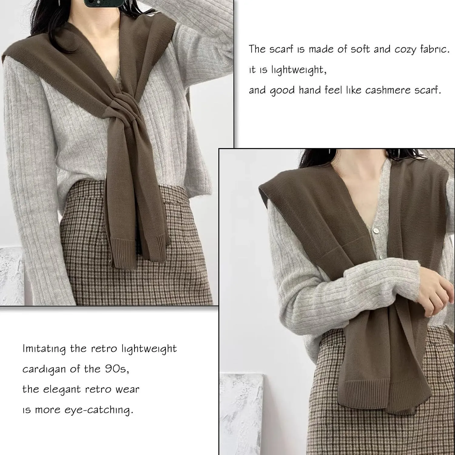 Women's Fashion Knitted Shawl - Khaki Sweater Shawl for Air-Conditioned Rooms