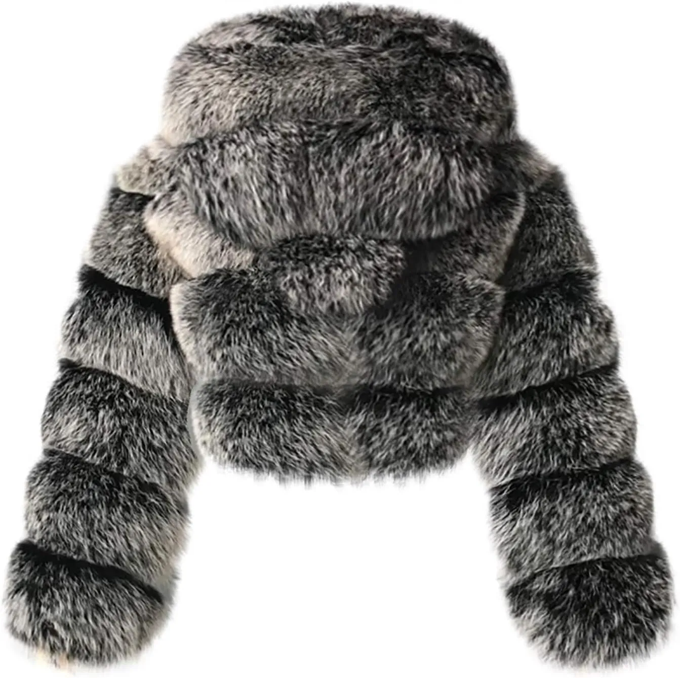 Womens Faux Fur Coat Jacket Open Front Crop Tops Solid Color Shaggy Hooded Cardigan Long Sleeve Fashion Warm Outwear Memela