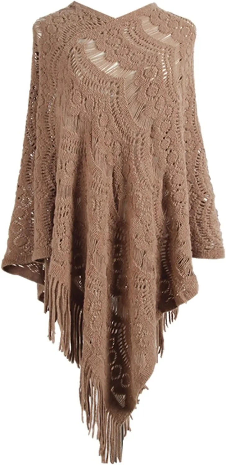 Womens Large Cross Front Poncho Sweater Wrap Oversized Scarves Knitted Elegant Shawls Cape Cardigan for Fall Winter
