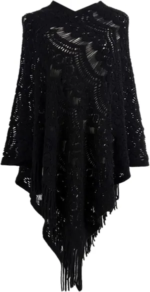 Womens Large Cross Front Poncho Sweater Wrap Oversized Scarves Knitted Elegant Shawls Cape Cardigan for Fall Winter