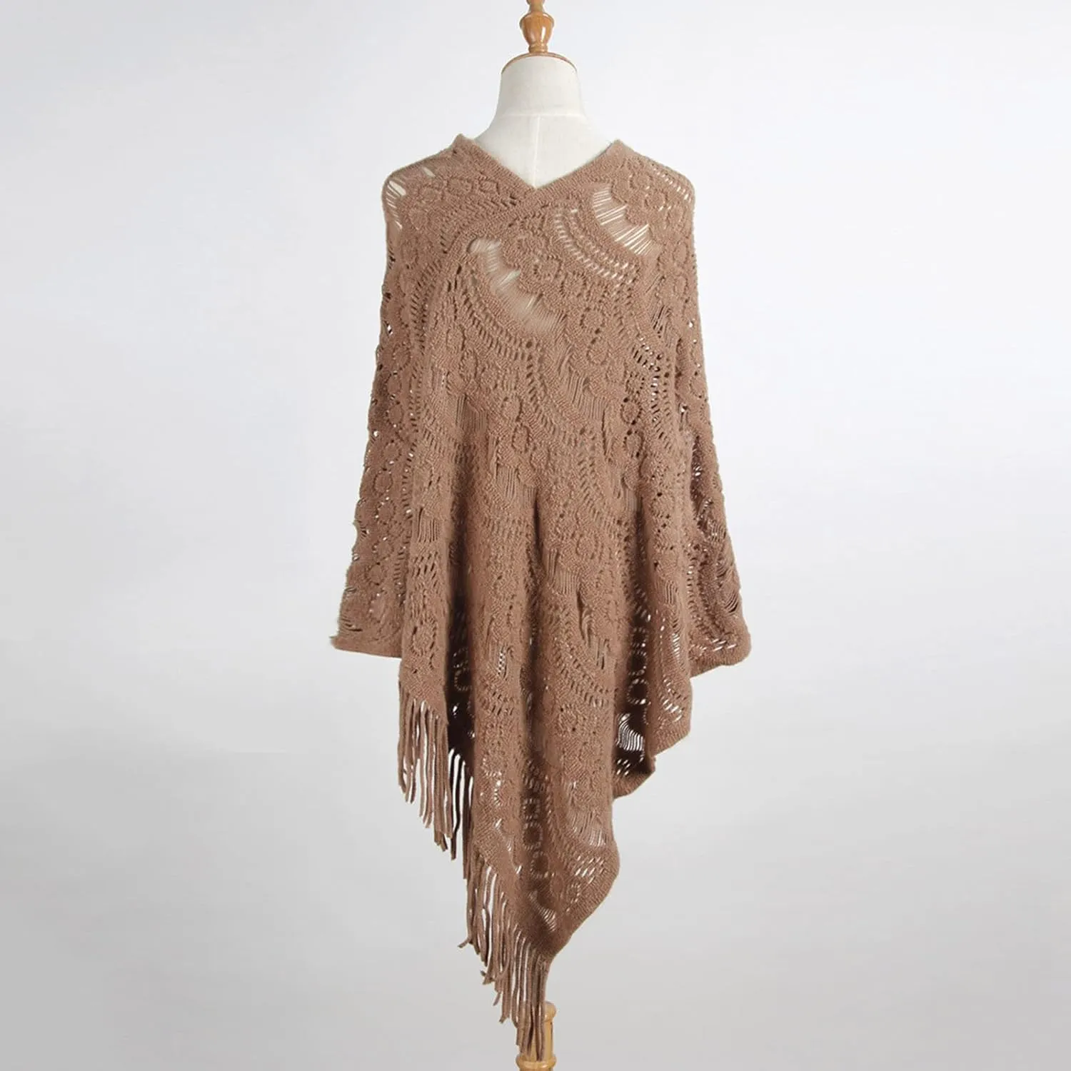 Womens Large Cross Front Poncho Sweater Wrap Oversized Scarves Knitted Elegant Shawls Cape Cardigan for Fall Winter