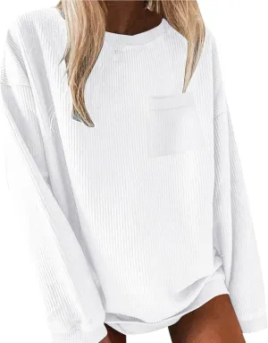 Womens Oversized Sweatshirts Casual Crewneck Long Sleeve Tops No Hood Plain Pullovers Fall Winter Clothes
