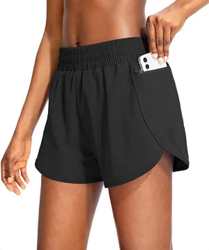 Womens Quick-Dry Running Shorts with Zipper Pockets Athletic Gym Track Workout Shorts Layer Active Shorts