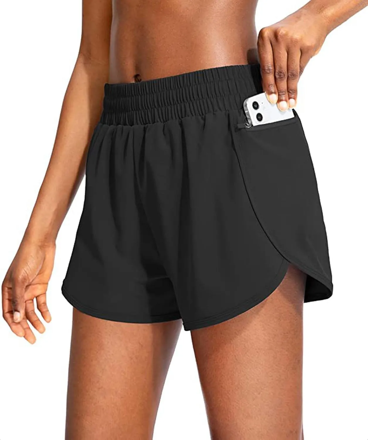 Womens Quick-Dry Running Shorts with Zipper Pockets Athletic Gym Track Workout Shorts Layer Active Shorts