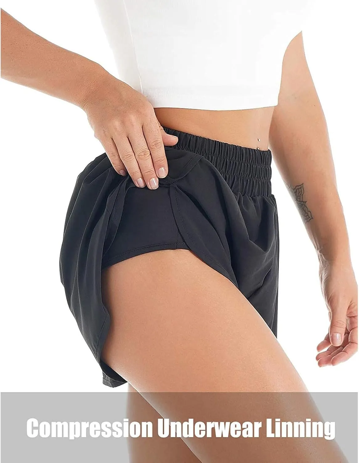 Womens Quick-Dry Running Shorts with Zipper Pockets Athletic Gym Track Workout Shorts Layer Active Shorts
