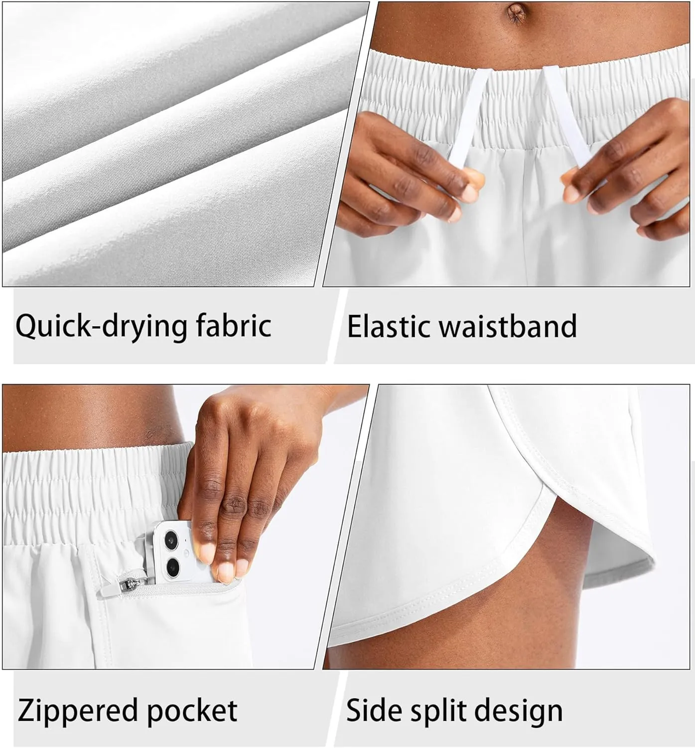 Womens Quick-Dry Running Shorts with Zipper Pockets Athletic Gym Track Workout Shorts Layer Active Shorts