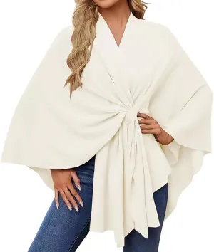 Women's Shawl Wrap Knitted Open Front Poncho Cape Oversized Sweaters Casual Cardigan Shawls for Fall Winter