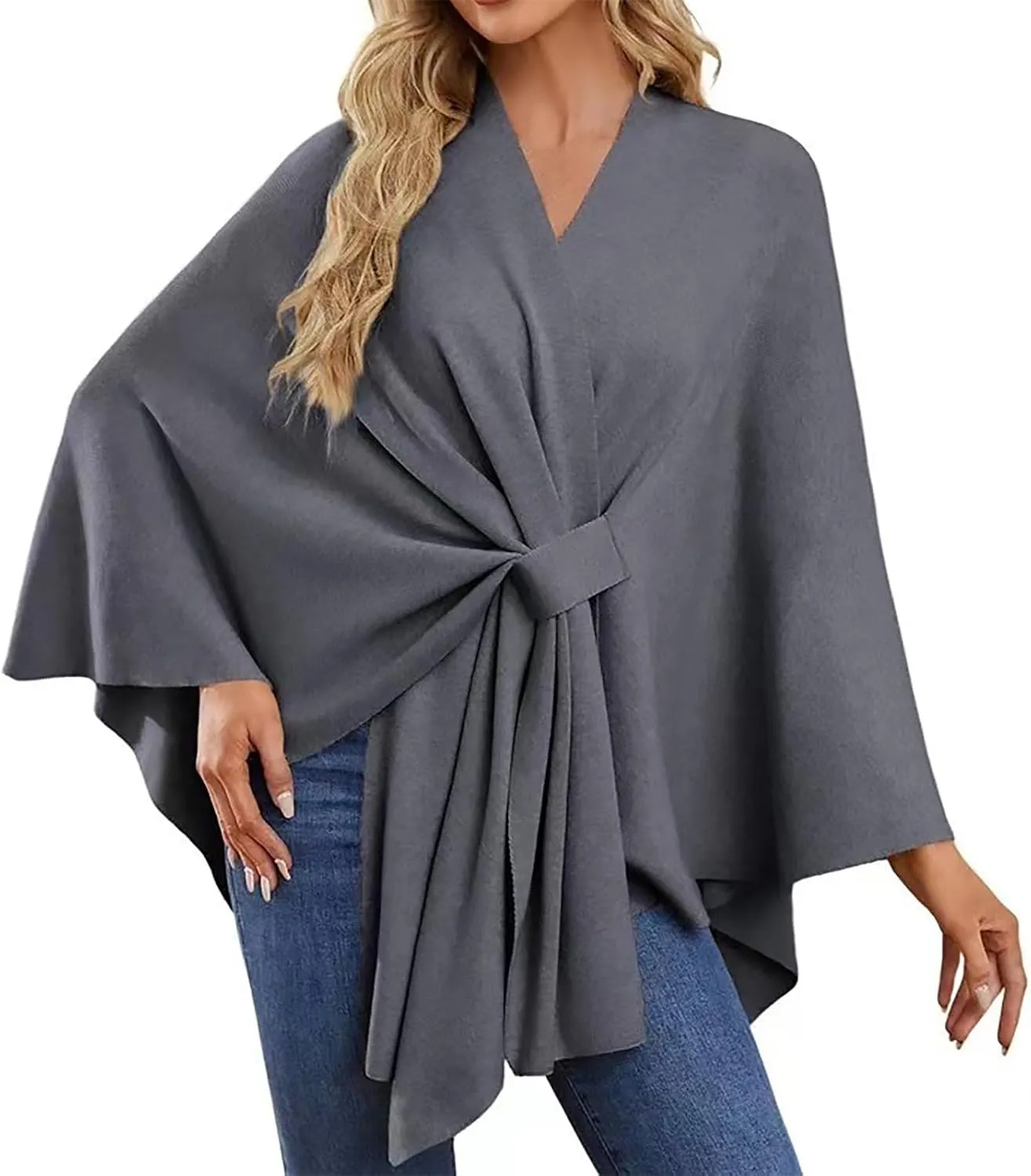 Women's Shawl Wrap Knitted Open Front Poncho Cape Oversized Sweaters Casual Cardigan Shawls for Fall Winter