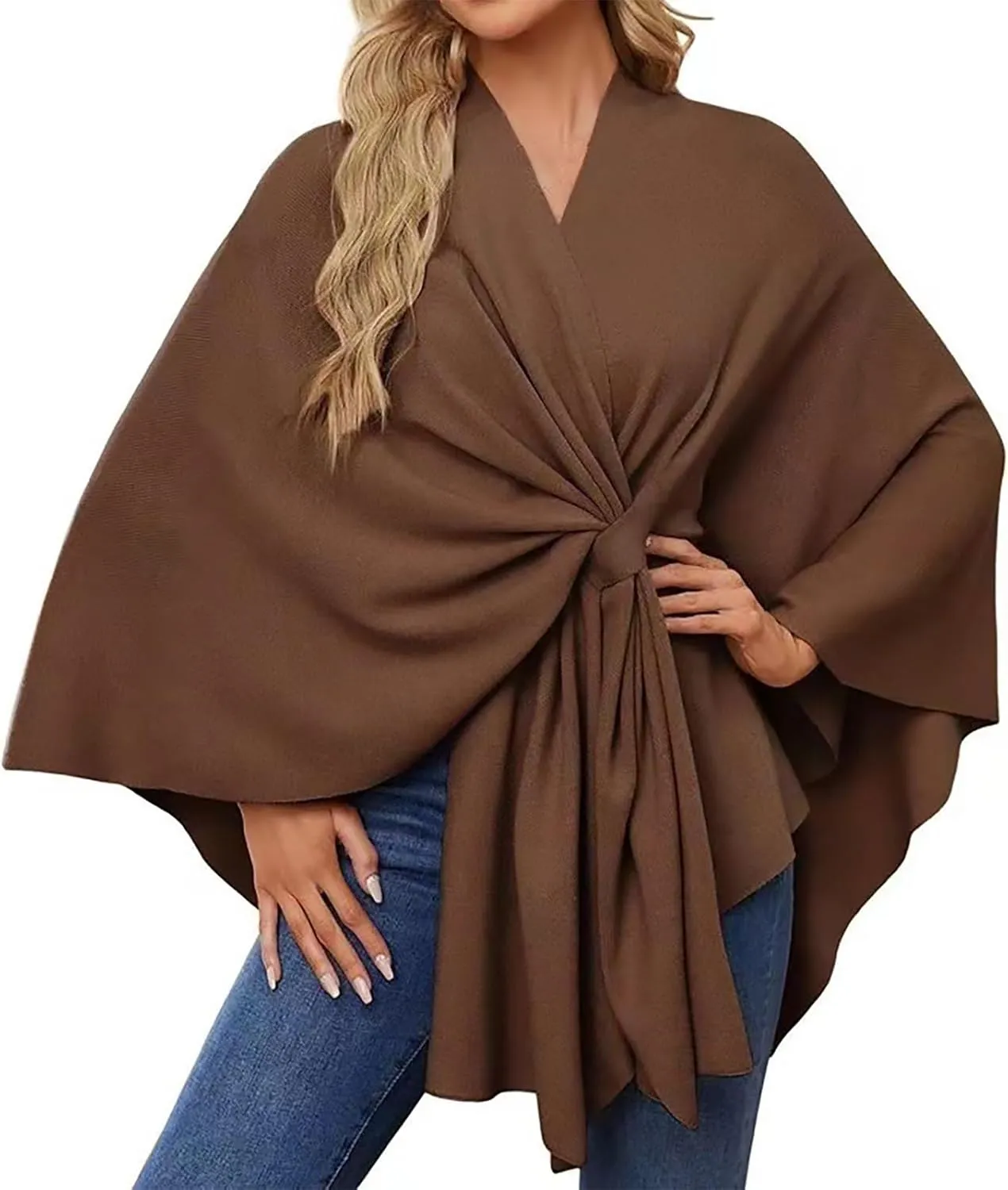 Women's Shawl Wrap Knitted Open Front Poncho Cape Oversized Sweaters Casual Cardigan Shawls for Fall Winter