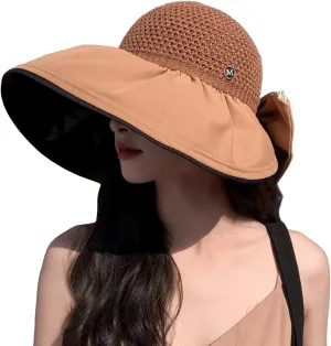 Women's Solid Colors Bucket Hat Wide Brim Mesh Breathable Sun Hats Beach Vacation Travel Visor Hat