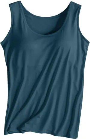 Womens Summer Athletic Tank Tops Loose Fit Modal Built-in Bra Padded Longline Cami Blouses Oversize Sporty Top