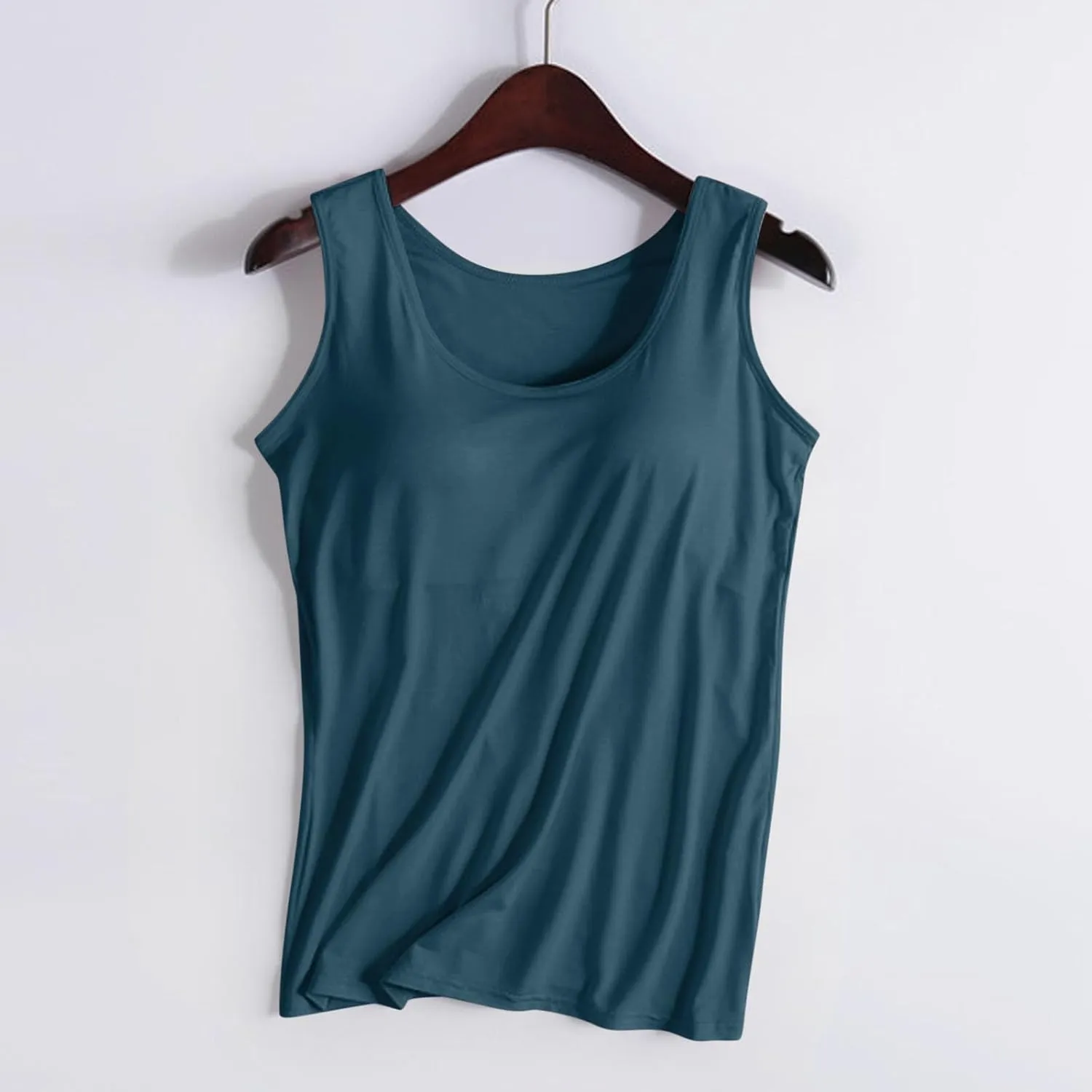 Womens Summer Athletic Tank Tops Loose Fit Modal Built-in Bra Padded Longline Cami Blouses Oversize Sporty Top