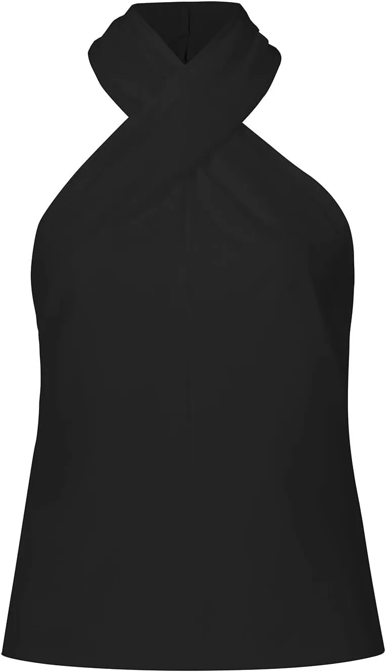 Womens Summer Halter Tank Tops Sleeveless Criss Cross Zipper Basic Top Beach Vacation Off Shoulder Outfit