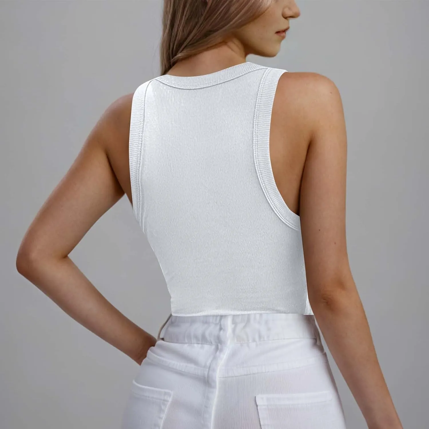 Women's Summer Sleeveless Tank Top with Built in Bras Ribbed Knit Casual Going Out T Shirts Cute Workout Camisoles