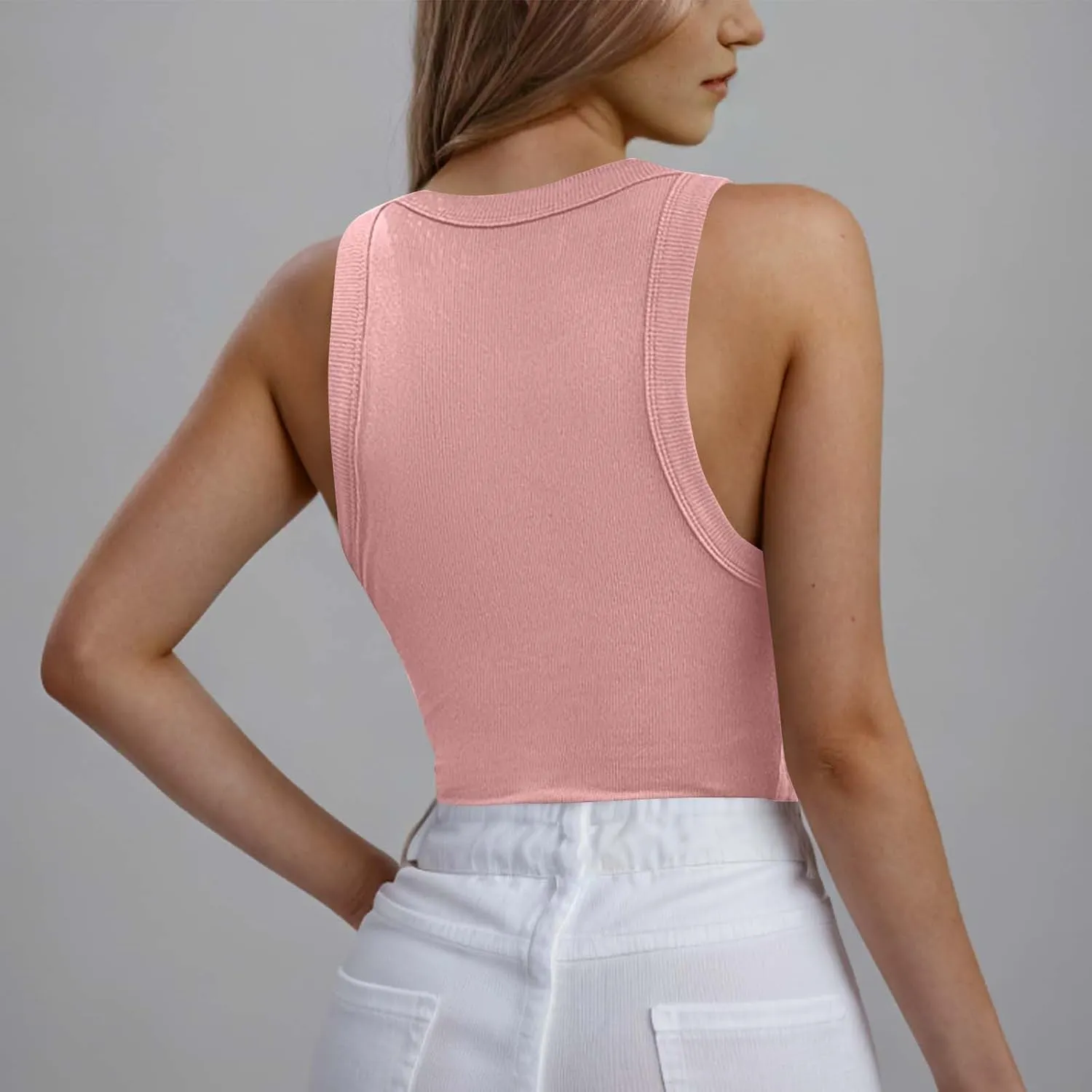 Women's Summer Sleeveless Tank Top with Built in Bras Ribbed Knit Casual Going Out T Shirts Cute Workout Camisoles
