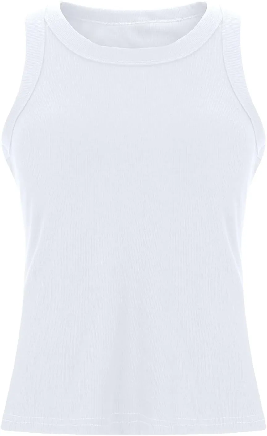 Women's Summer Sleeveless Tank Top with Built in Bras Ribbed Knit Casual Going Out T Shirts Cute Workout Camisoles
