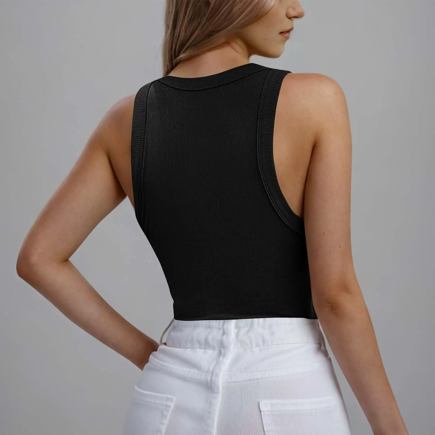 Women's Summer Sleeveless Tank Top with Built in Bras Ribbed Knit Casual Going Out T Shirts Cute Workout Camisoles