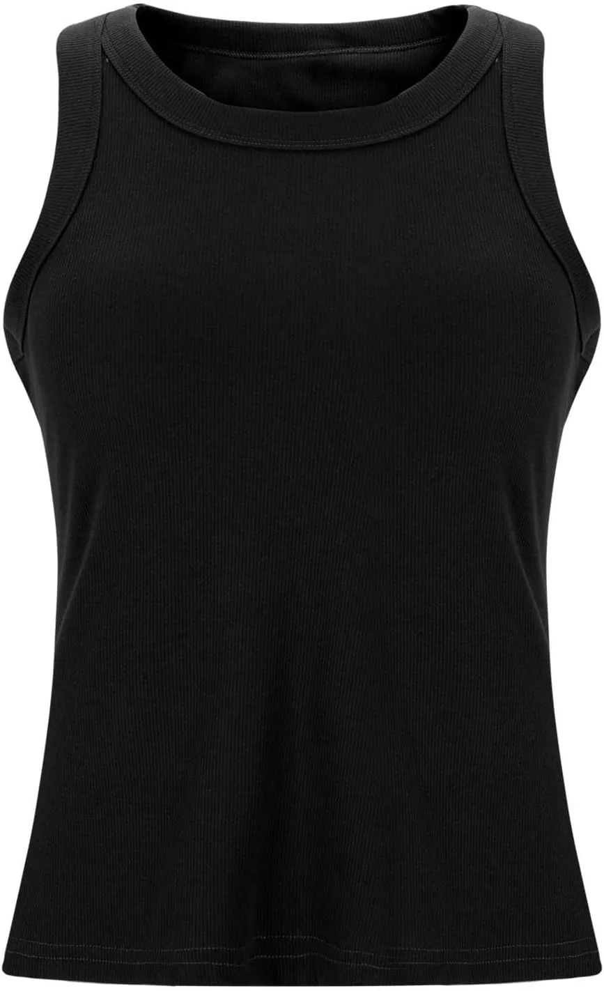 Women's Summer Sleeveless Tank Top with Built in Bras Ribbed Knit Casual Going Out T Shirts Cute Workout Camisoles