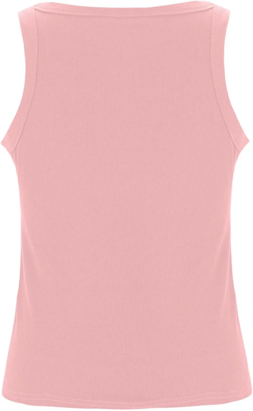Women's Summer Sleeveless Tank Top with Built in Bras Ribbed Knit Casual Going Out T Shirts Cute Workout Camisoles