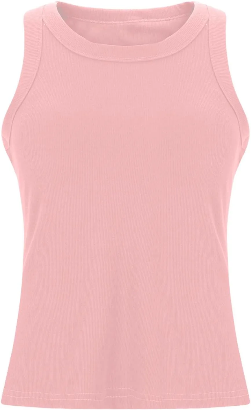 Women's Summer Sleeveless Tank Top with Built in Bras Ribbed Knit Casual Going Out T Shirts Cute Workout Camisoles