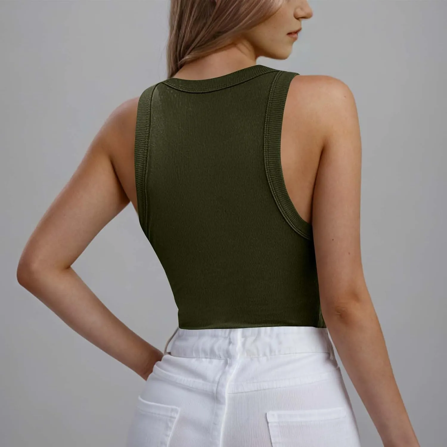 Women's Summer Sleeveless Tank Top with Built in Bras Ribbed Knit Casual Going Out T Shirts Cute Workout Camisoles