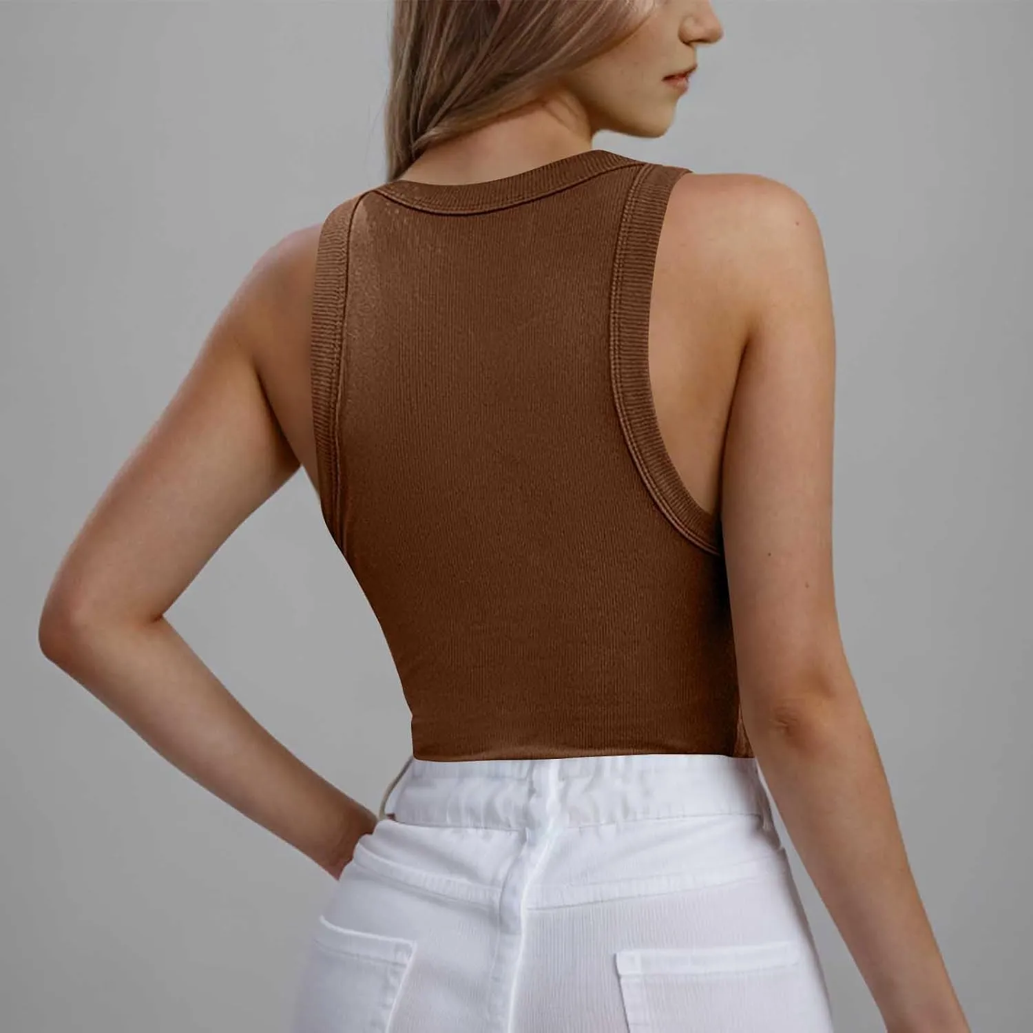 Women's Summer Sleeveless Tank Top with Built in Bras Ribbed Knit Casual Going Out T Shirts Cute Workout Camisoles