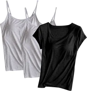 Womens Tank Tops with Built in Bra Pack of 3, Sports Workout Tanks Comfort Fitted Active Yoga Vest with Chest Pad