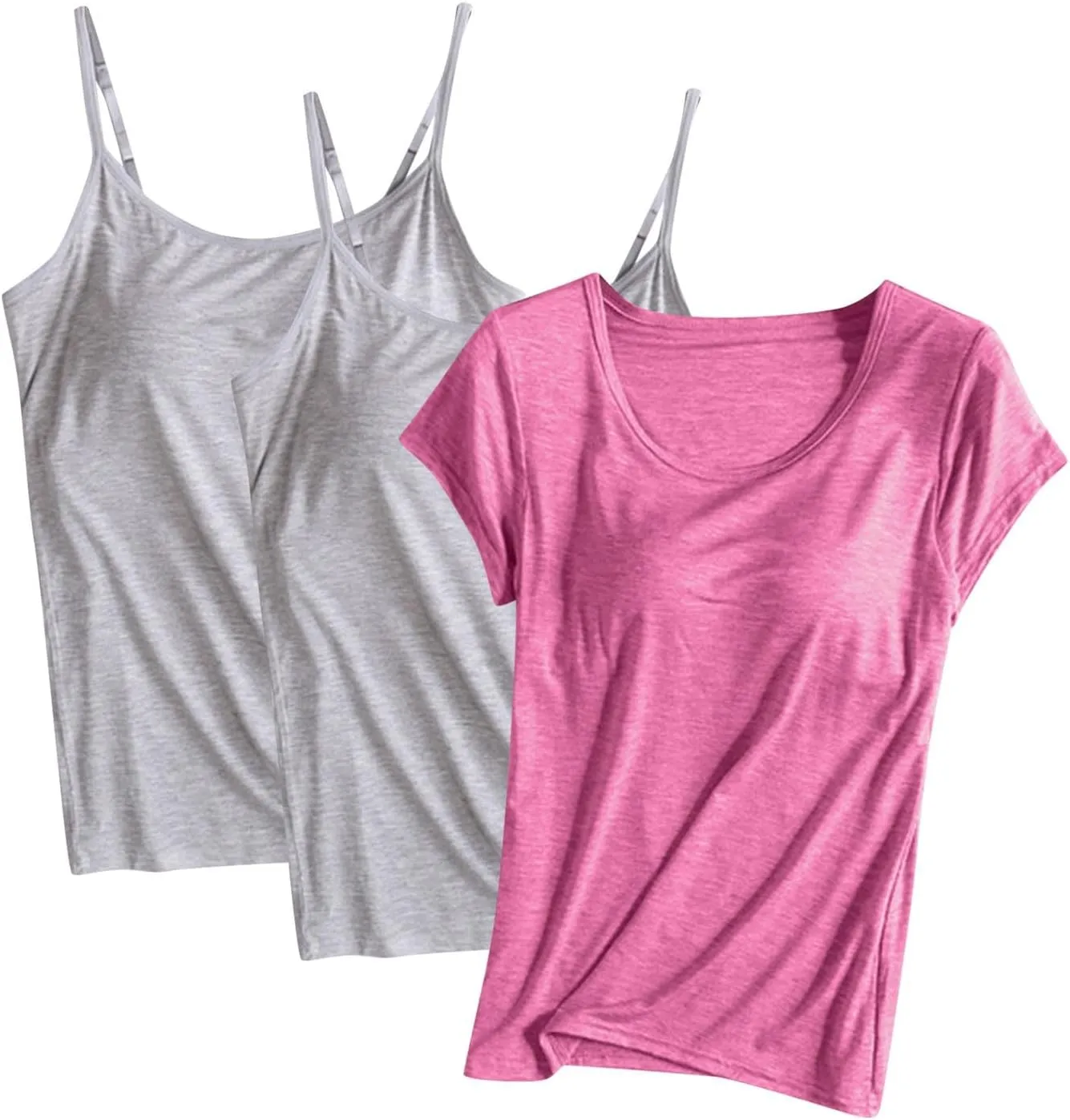 Womens Tank Tops with Built in Bra Pack of 3, Sports Workout Tanks Comfort Fitted Active Yoga Vest with Chest Pad