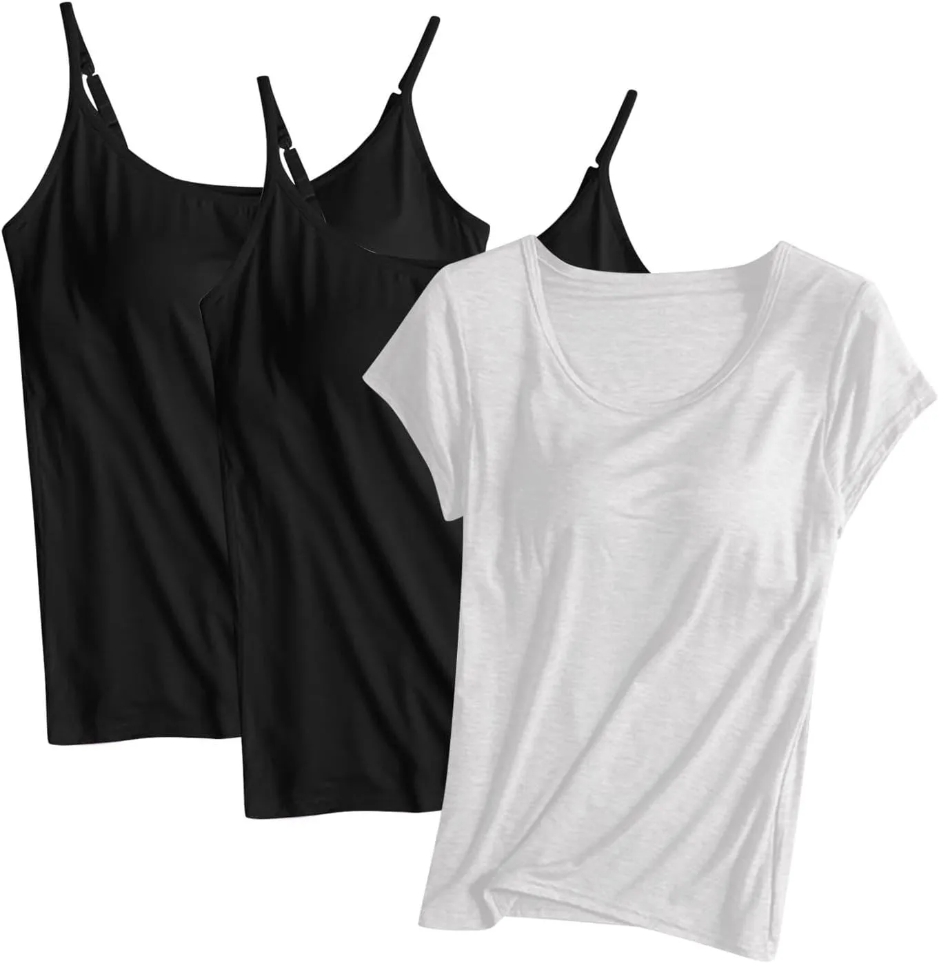 Womens Tank Tops with Built in Bra Pack of 3, Sports Workout Tanks Comfort Fitted Active Yoga Vest with Chest Pad