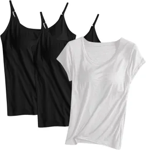 Womens Tank Tops with Built in Bra Pack of 3, Sports Workout Tanks Comfort Fitted Active Yoga Vest with Chest Pad