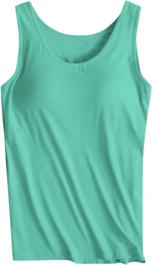 Womens Tank Tops with Built in Bra Seamless Crewneck Workout Tops Sleeveless Athletic Yoga Shirts Sports Gym Clothes