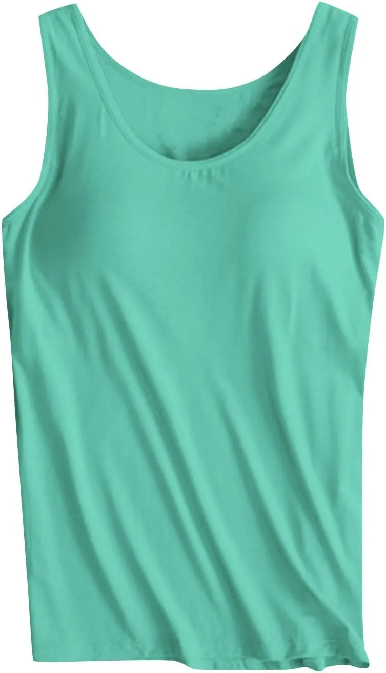 Womens Tank Tops with Built in Bra Seamless Crewneck Workout Tops Sleeveless Athletic Yoga Shirts Sports Gym Clothes