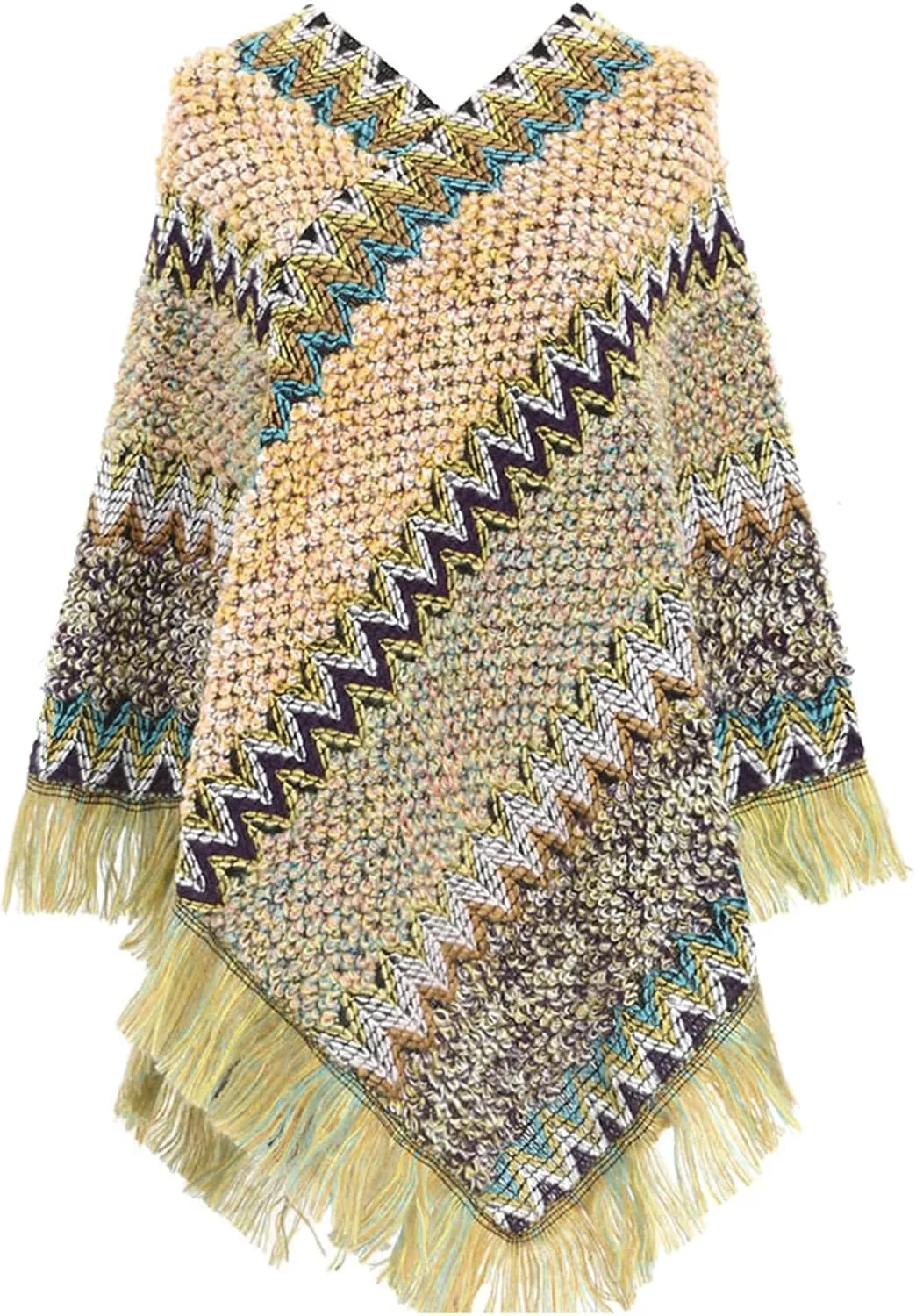 Women's Vintage Warm Knitted Tassel Poncho Shawl Cape Button Cardigan Poncho Cape Blanket Shawls and Wraps for Winter