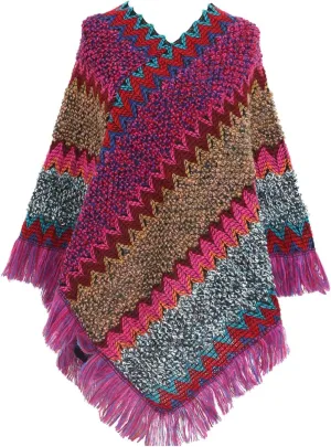 Women's Vintage Warm Knitted Tassel Poncho Shawl Cape Button Cardigan Poncho Cape Blanket Shawls and Wraps for Winter