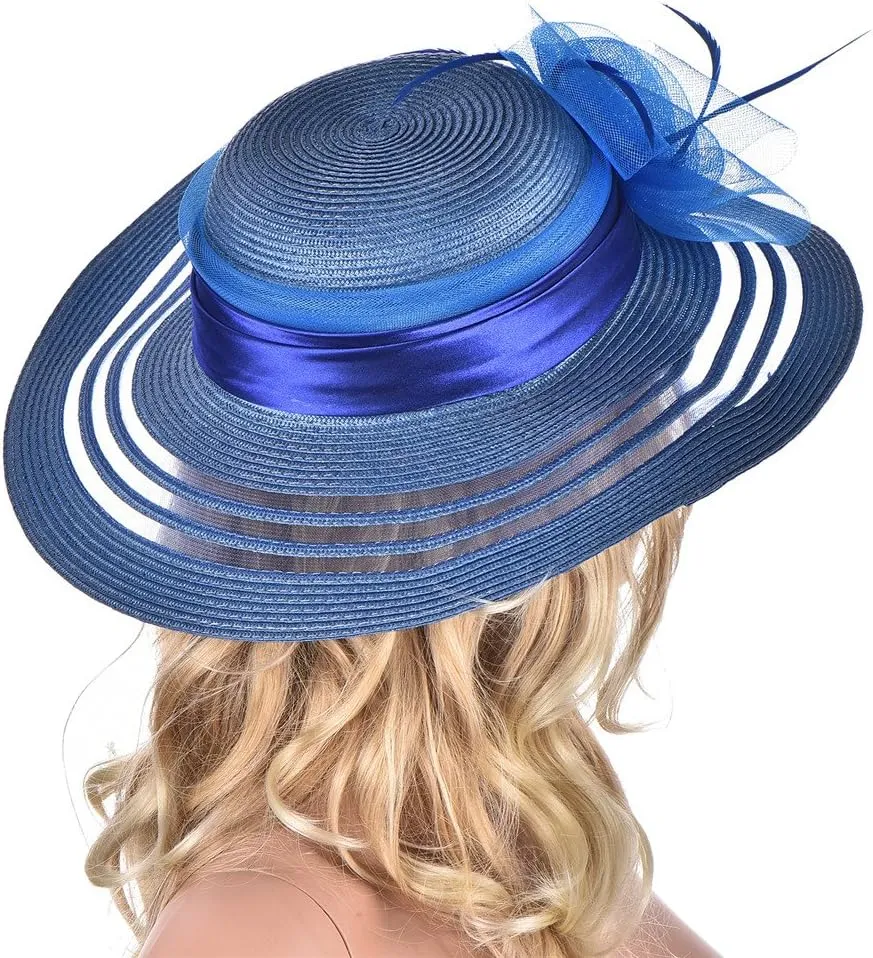 Womens Wide Brim Floral Feather Church Dress Sun Hat A340