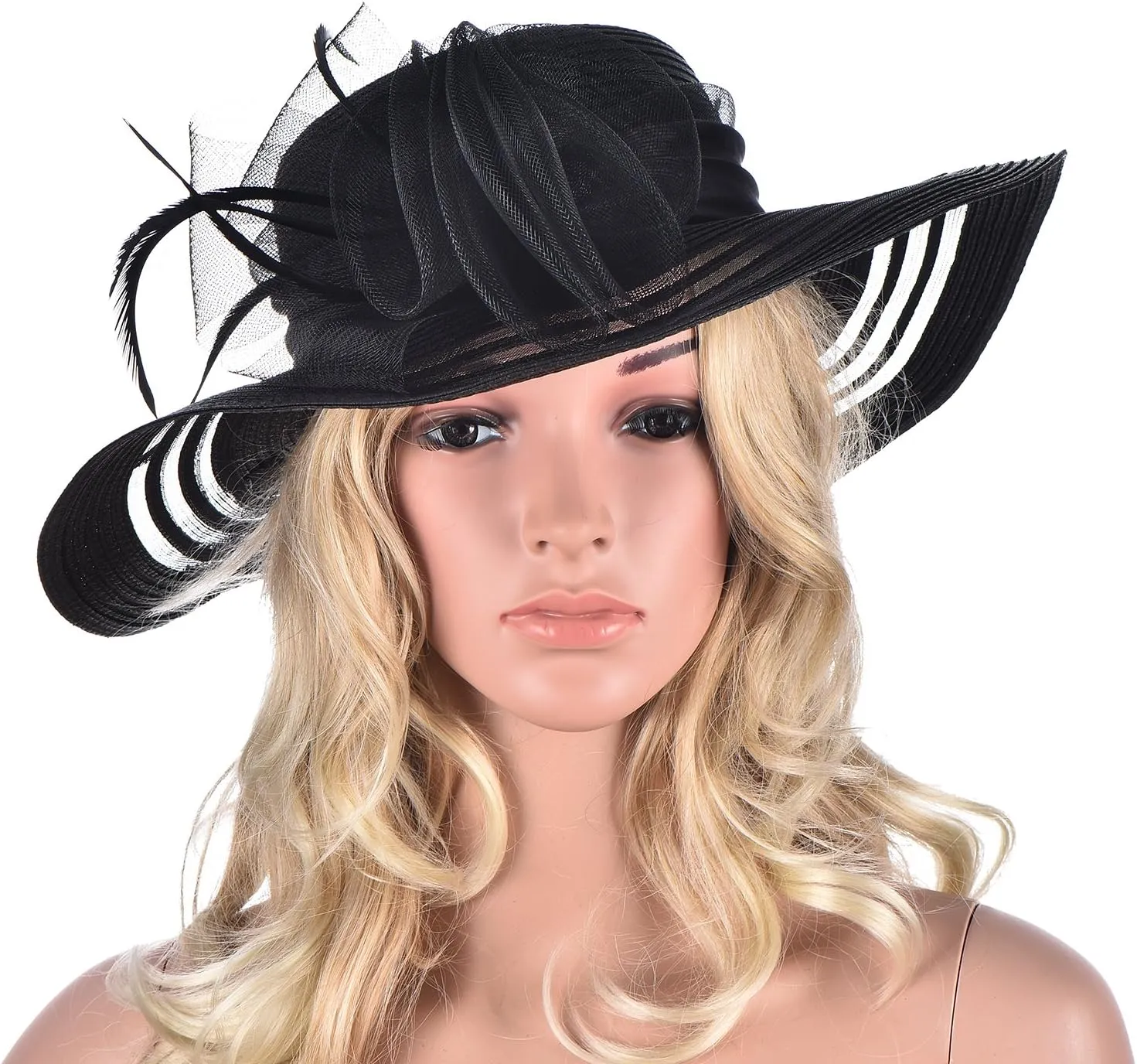 Womens Wide Brim Floral Feather Church Dress Sun Hat A340