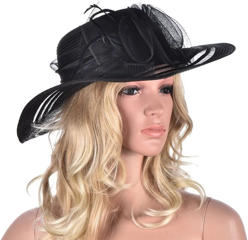 Womens Wide Brim Floral Feather Church Dress Sun Hat A340
