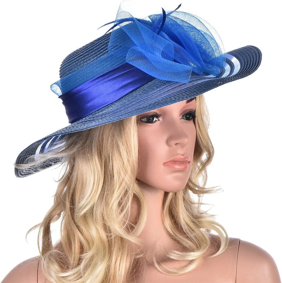 Womens Wide Brim Floral Feather Church Dress Sun Hat A340