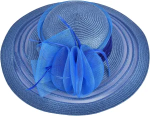 Womens Wide Brim Floral Feather Church Dress Sun Hat A340