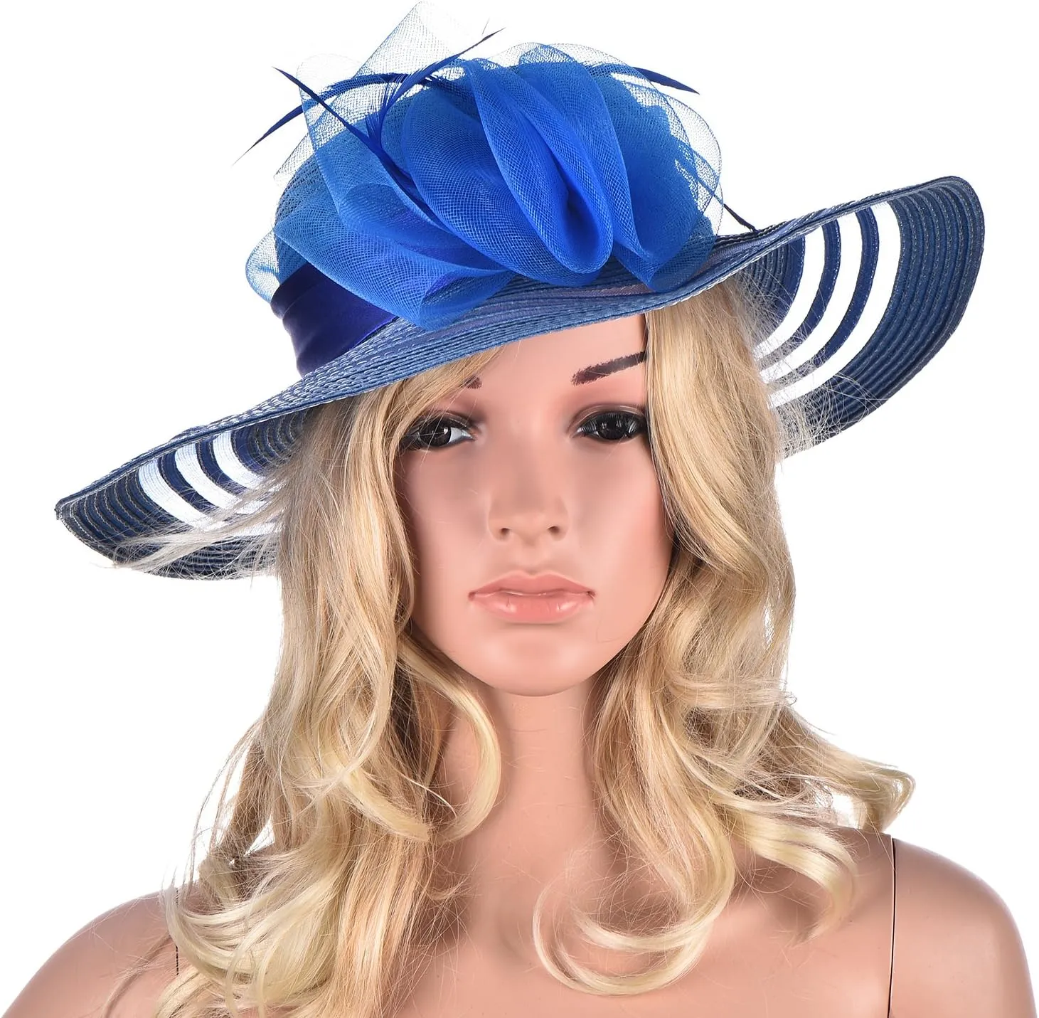 Womens Wide Brim Floral Feather Church Dress Sun Hat A340