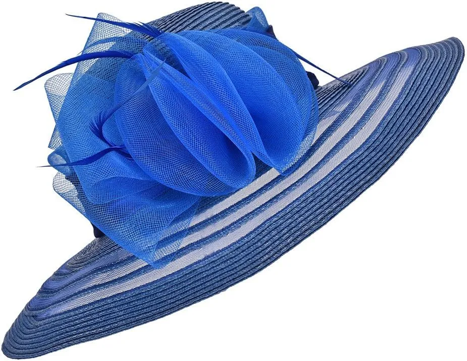 Womens Wide Brim Floral Feather Church Dress Sun Hat A340