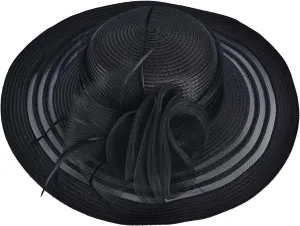 Womens Wide Brim Floral Feather Church Dress Sun Hat A340