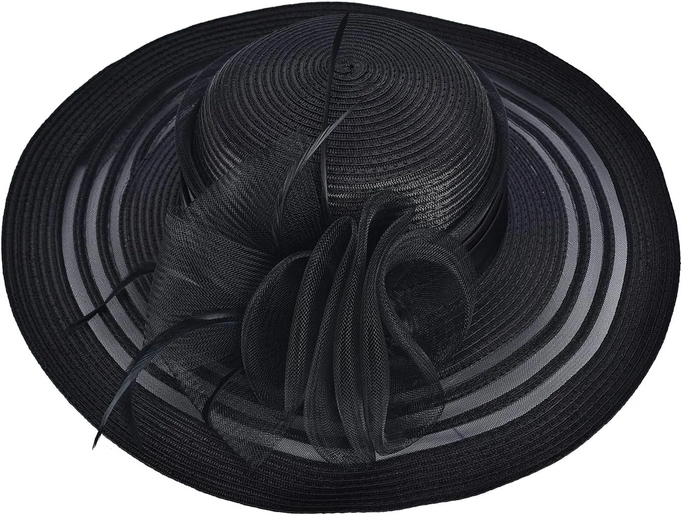 Womens Wide Brim Floral Feather Church Dress Sun Hat A340