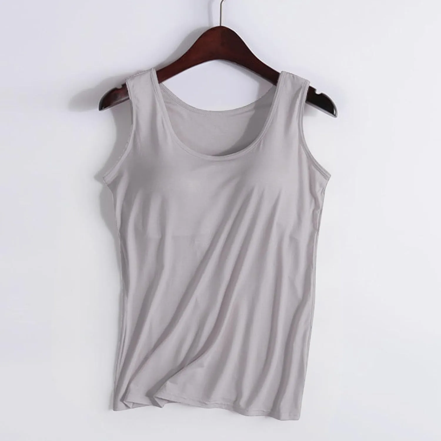 Workout Tank Tops for Women with Built in Bras Padded Modal Breathable Solid Basic Tanks Plus Size Casual Running Yoga Shirts