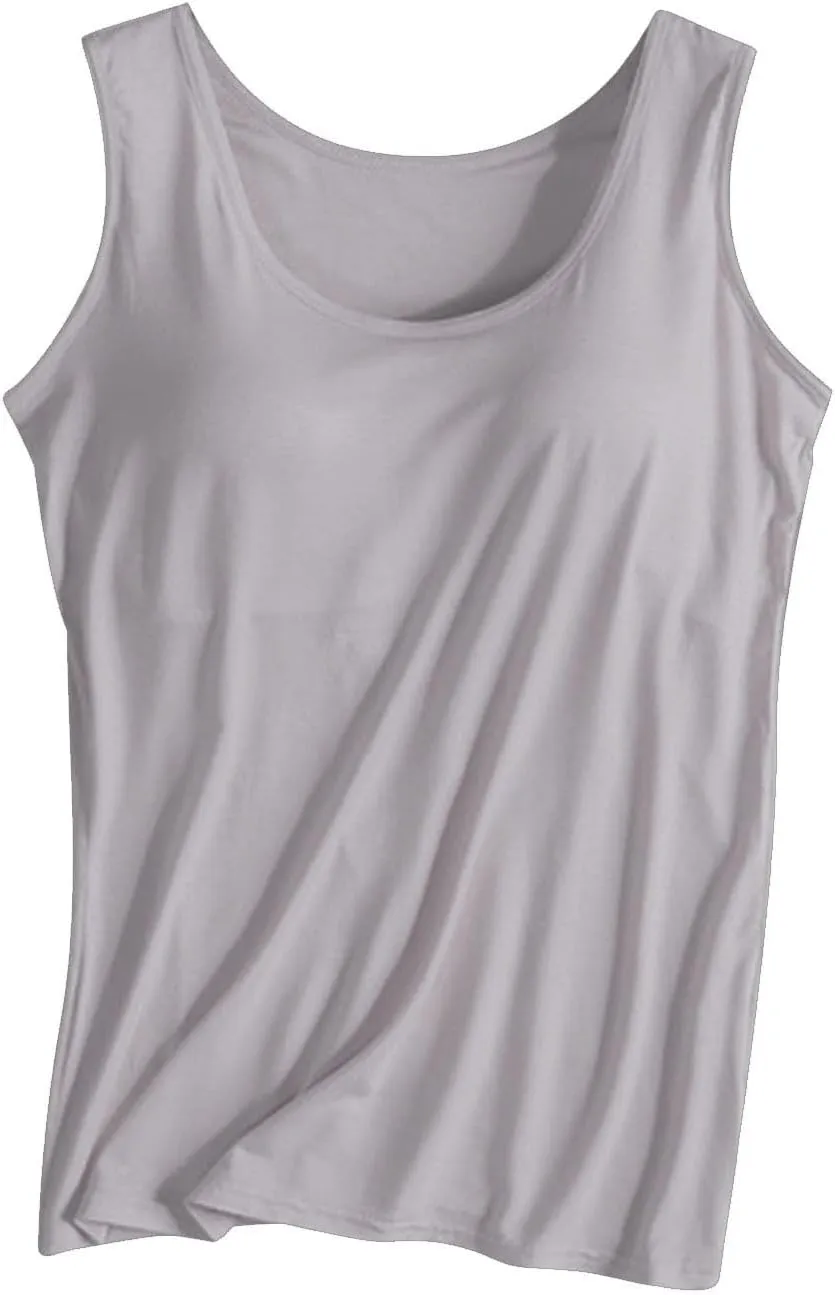 Workout Tank Tops for Women with Built in Bras Padded Modal Breathable Solid Basic Tanks Plus Size Casual Running Yoga Shirts