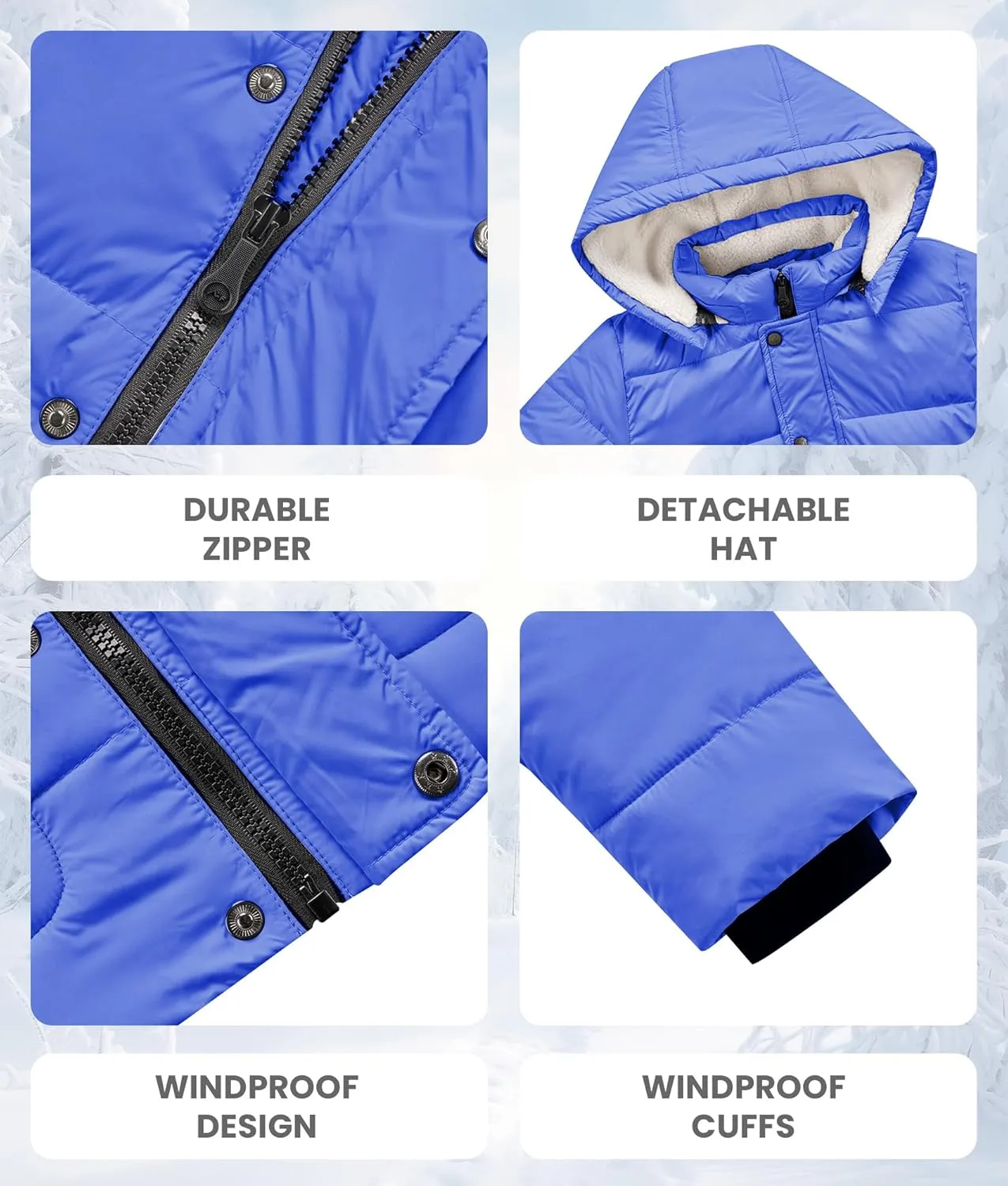 WULFUL Kids Boy's Winter Coat Detachable Hat Puffer Windbreaker Warm Cotton Jacket Parka Down Outdoor Coats