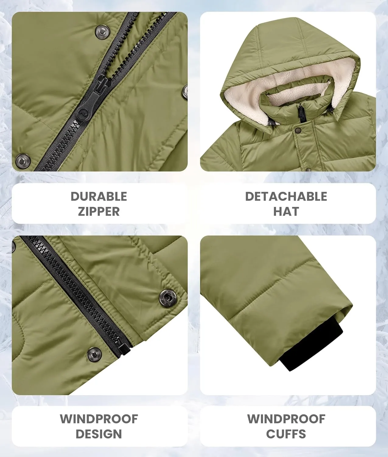 WULFUL Kids Boy's Winter Coat Detachable Hat Puffer Windbreaker Warm Cotton Jacket Parka Down Outdoor Coats