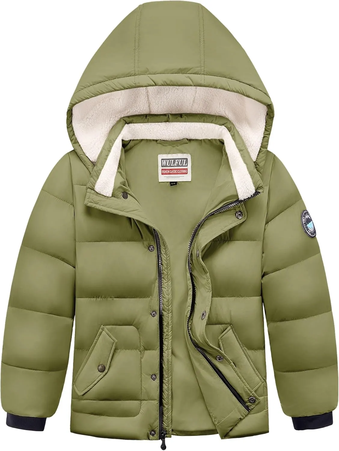 WULFUL Kids Boy's Winter Coat Detachable Hat Puffer Windbreaker Warm Cotton Jacket Parka Down Outdoor Coats