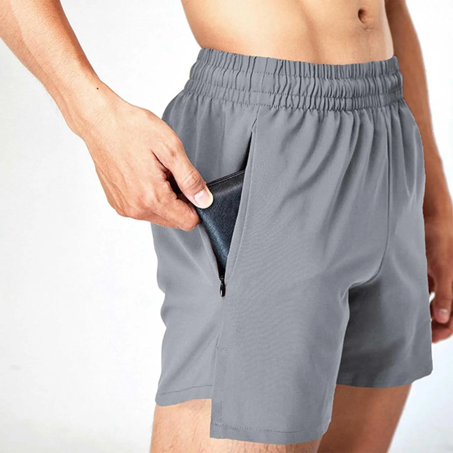 Xiaojmake Mens Running Shorts Quick Dry Athletic Gym Shorts with Zipper Pockets Water Resistant Workout Training Shorts