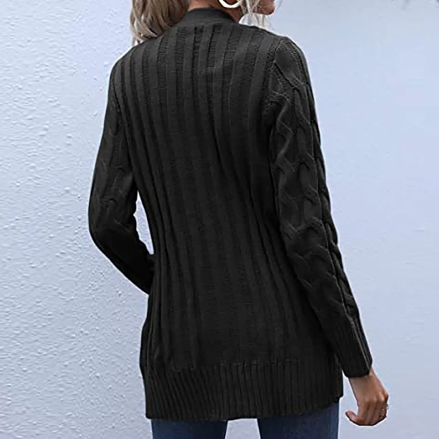 XUNRYAN Cardigan Sweaters for Womens Open Front Long Sleeve Jacket Fashion Button Down Cable Knit Chunky Outwear Spring Coat